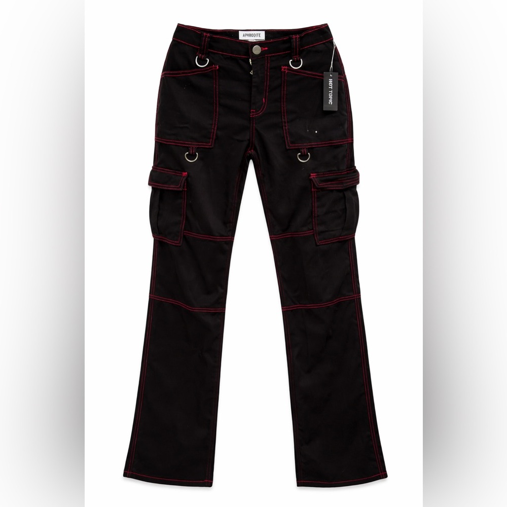 Aphrodite Black Cargo Pants with Red Accents